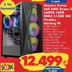 GAMERS ARENA HELL AMD RYZEN 5 5600G 16GB DDR4 512GB SSD FREEDOS GAMİNG PC OYUN BİLGİSAYARI
